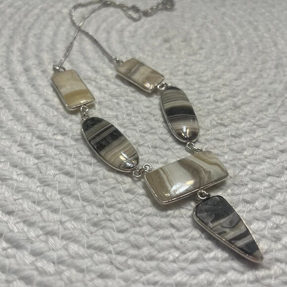 Beautiful ZEBRA CALCITE Handmade Sterling 925 Necklace Size 23" #578D - Picture 1 of 3